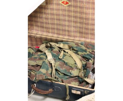Suitcase containing Jacket and Trousers, Electricians Jacket and Trousers plus Three Vintage Gas Masks and a Field Service po