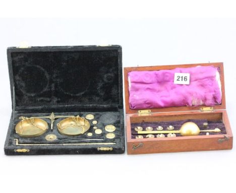 A Cased Brass Jewellery Scales plus a Wooden Cased 'Sikes' 'Buss' Jewellery Scales No 44174