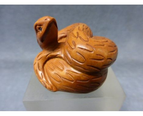 A Signed Wood Netsuke of a Snake 