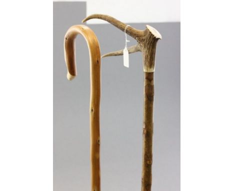 Antler Handled Shepherds Crook and another Tall Walking Stick