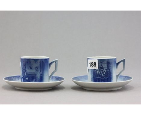 Two Royal Copenhagen Christmas Cups and Saucers 1982 and 1983