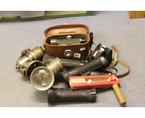 Two Vintage Cycle Lamps, Torches, Ensign Camera etc 