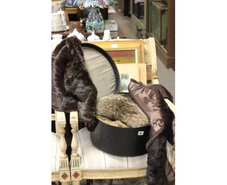 A Vintage Fur Coat, Fur Muff and Two Fur Stoles in a Case