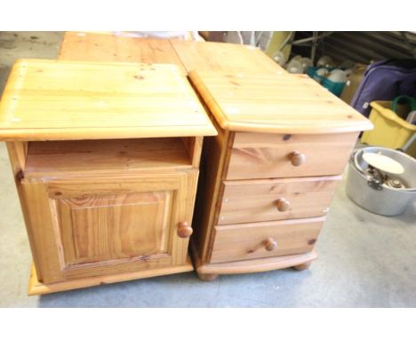 A Pine Bedside Cabinet Three Drawers and a Pine Bedside Cabinet with door and shelf 