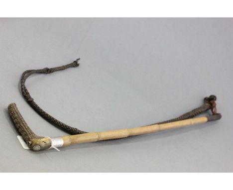 Vintage Hunting Crop with Horn Handle and button marked 'Swaine & Co' and dated 1881