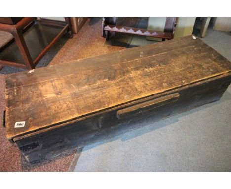 A Vintage Strained Pine Box with 'Badminton' marked to lid 