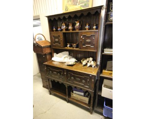 Victorian 17th century Style Oak Dresser with panelled back over two drawers and a pot shelf