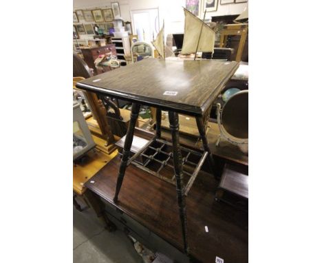 Oak Square Side Table with fretwork shelf