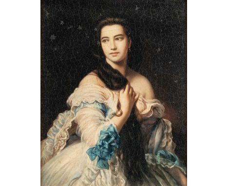 20TH CENTURY SCHOOL PORTRAIT OF A LADY Oil on board
 24cm x 19cm