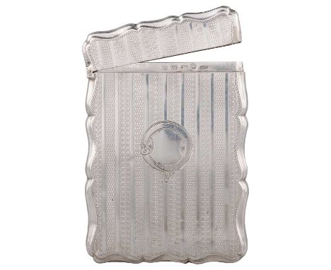 A VICTORIAN SILVER CARD CASE by Aston &amp; Son, Birmingham 1861, shaped rectangular form, engine-turned and engraved with a 