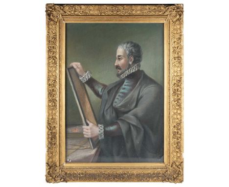 19TH CENTURY EUROPEAN SCHOOL PORTRAIT OF A 16TH CENTURY ARCHITECT Pastel laid to board
 67cm x 48cm