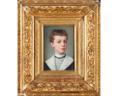 Charles Baptiste Schreiber (1845-1903) A portrait of a boyOil on boardSigned and dated 189212x8,5 cm
