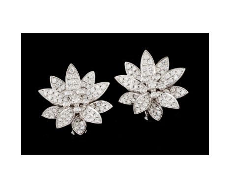 A VAN CLEEF &amp; ARPELS, LOTUS model, pair of earringsGold 750/000Set with 162 brilliant cut diamonds totalling approximatel