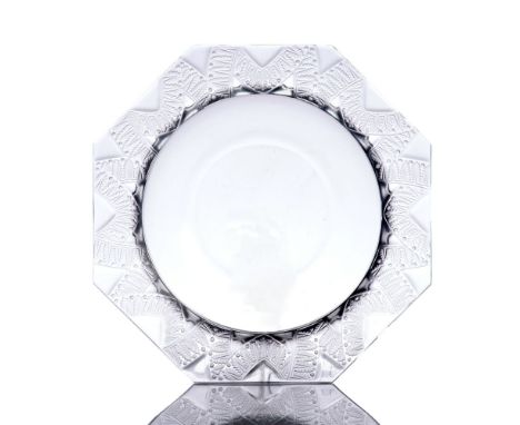 René Lalique (1860-1945)An octagonal centrepieceMoulded frosted and translucent glassReliefs decoration to tabChantilly model