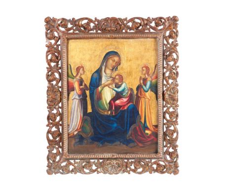 Italian School, 15th centuryLorenzo Monaco (1370-1425) followerThe Madonna Nursing the Christ child and flaked by two angelsT