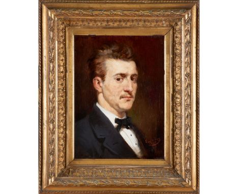 French School, 19th centuryPortrait of a gentlemanOil on boardSigned and dated 1879(unidentified signature)29,5x22 cm