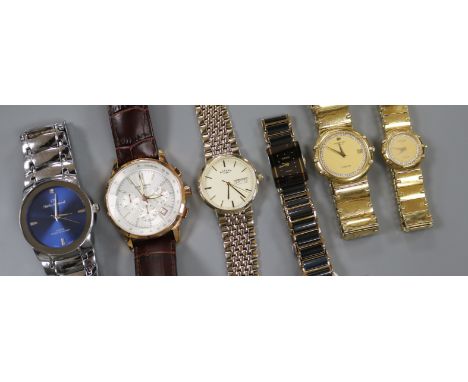 A ladies' Rado Diastar blue and gilt wristwatch and five other watches, including a gentlemen's Sekonda chronograph wristwatc