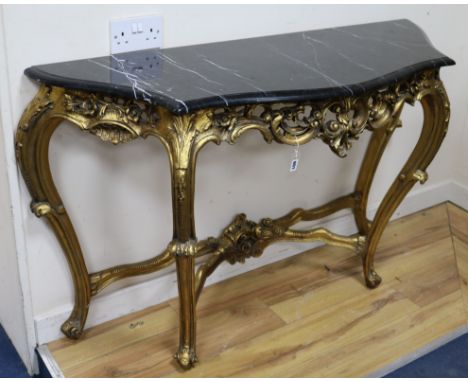 A Louis XV style gilt carved wood marble topped console table W.138cm