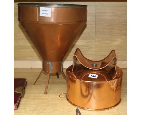 An 18th century bound manuscript containing brewery recipes and two copper beer funnels