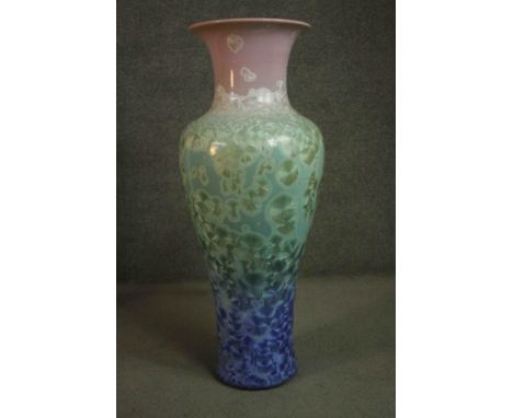 A large floor standing Chinese crystalline glaze ceramic vase with pastel gradient. H.103 Dia.40cm. 