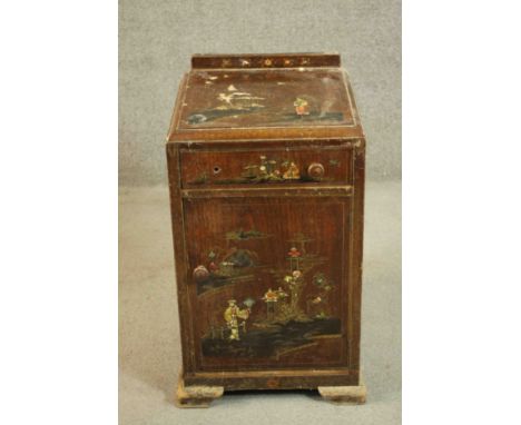A vintage lacquered Chinoiserie bedside cabinet. H.169 D.90 D.40cm. 
