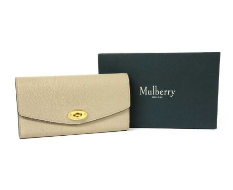 A Mulberry 'Darley' light beige wallet, gold-tone hardware, opening to interior zip pocket, with card sections, boxed, 19cm w