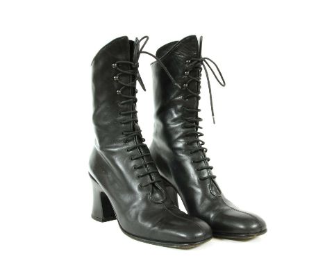 A pair of Michel Perry black leather lace-up boots, heel height 8.2cm, size 40Condition report: Light marks and scratches to 