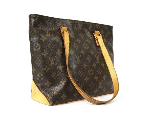 Louis Vuitton monogrammed canvas 'Cabas Piano' shoulder bag, vachetta leather dual flat handles and base, zip-top closure ope