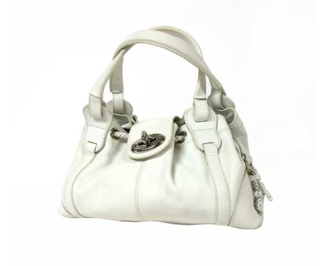 A Mulberry 'Agyness' white leather shoulder bag, featuring plaited rope detail to side and back, dual top flat handles, silve