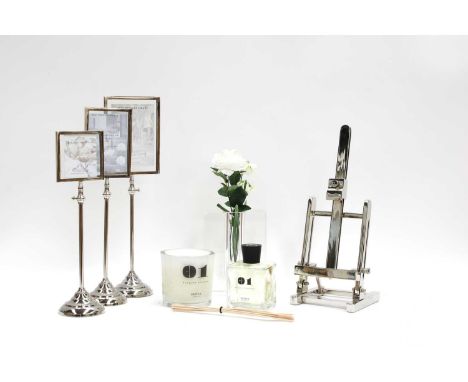 Interior design items, comprising three picture frames, an easel picture frame, glass vase, a scented candle and a diffuser (