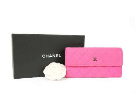 A Chanel pink Continental wallet, silver-tone hardware, opening to internal zip and slip pockets, authenticity number 1792793