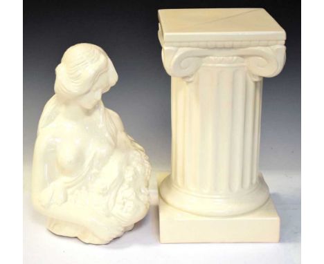 Cream glazed ceramic portrait bust signed 'B.Stone, Poole', 28cm high; and a ceramic column by the same hand (2).