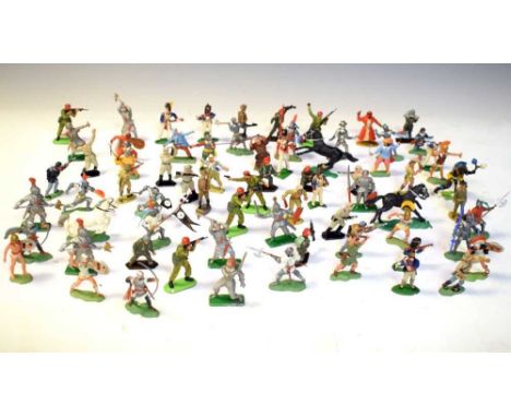 Quantity of Britains, Crescent, Lone Star and other plastic military figures throughout the ages to include; Romans, knights,