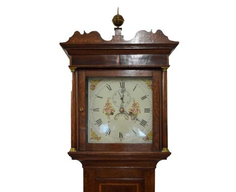 Early 19th Century inlaid oak-cased 8-day painted dial longcase clock, anonymous, the 12-inch Roman dial with subsidiary dial