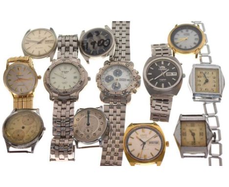 Twelve gentlemen's assorted wristwatches and watch heads, former comprising Krug-Baumen Sports Chronograph, Orient, Sekonda S