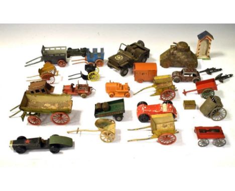 Quantity of vintage toys to include; Britains and others wagons, Triang army Jeep, etc. 