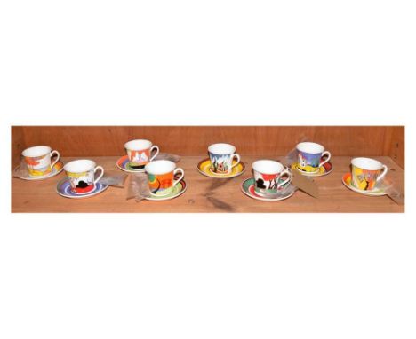 Wedgwood Clarice Cliff limited edition ceramics - Set of eight 'Cafe Noir' coffee sets, comprising 'Fantasque Mountain', 'Tul