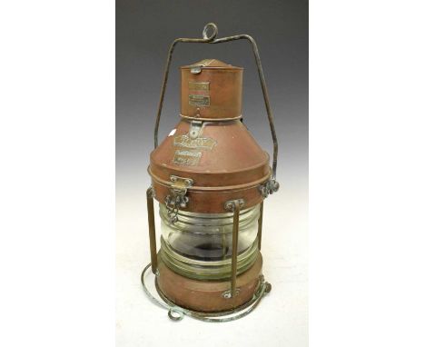 Copper ships 'Meteorite' lamp - 'Not Under Command' from the ship 'Halia' (1958-6), appears to be complete, 53cm high approx.