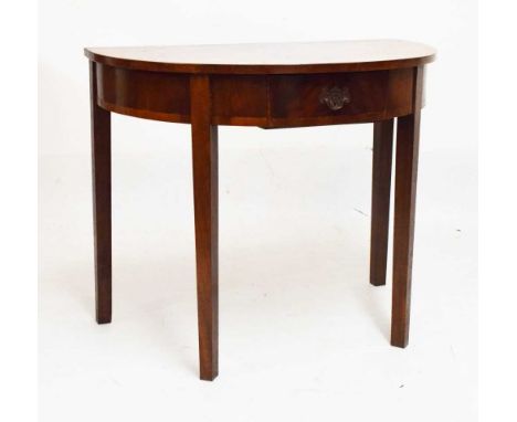 George III mahogany demi-lune side table, with central frieze drawers having Chippendale-style brass handles, 87cm wide x 78c