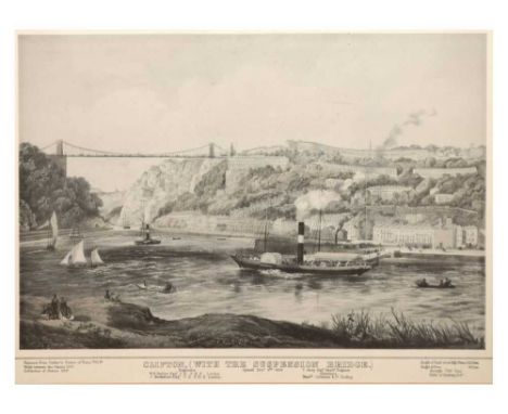 19th Century print of Clifton with the Suspension Bridge, together with etchings of cathedrals by Nathanial Sparks and others