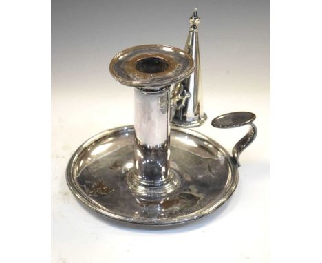 Plate on copper candlestick, 12cm high with snuffer