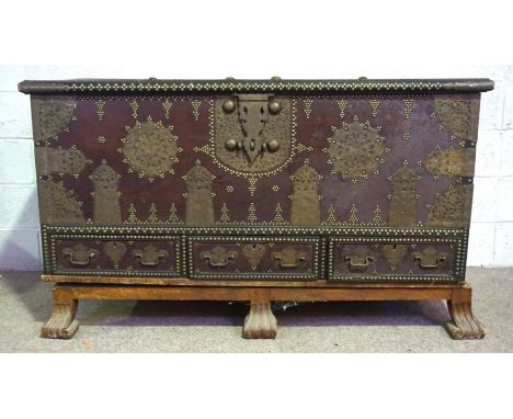 A very large Anglo-Indian camphor Dowry Chest (or Coffer), 18th/19th century, with a heavy moulded hinged lid, the base with 