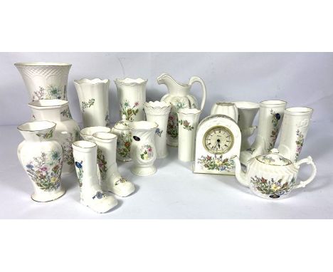 A large collection of Aynsley 'Wild Tudor' fine bone china, including tea wares, a clock, jugs, vases etc (a lot)