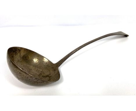 A George IV silver Old English soup ladle, hallmarked London 1822, with bright cut engraving and stag head crest