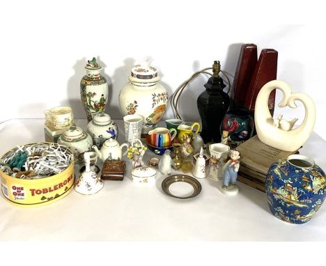 A large assortment of ceramics and ephemera, including a modern Chinese ginger jar, a modern famille verte baluster vase, ass