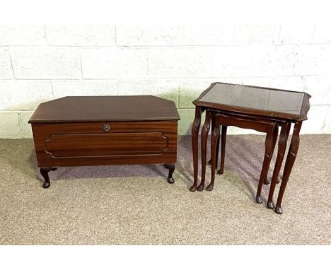 A modern tv stand and nest of tables, together with a fireguard and stool (4)