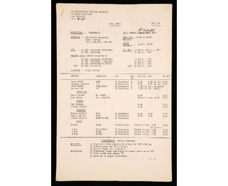James Bond 007  Moonraker (1979) - original call sheet, dated 25th September 1978, Number 29 on location in Venice, 5 pages i