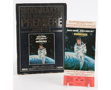 James Bond 007  Moonraker (1979) Premiere Brochure, 8.25 x 11.5 inches, with one ticket; (2)Condition Report:  CR:- Creases /