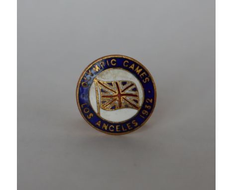 A Great Britain team lapel badge issued for the 1932 Los Angeles Olympic Games, each enamelled with a Union Jack and inscribe