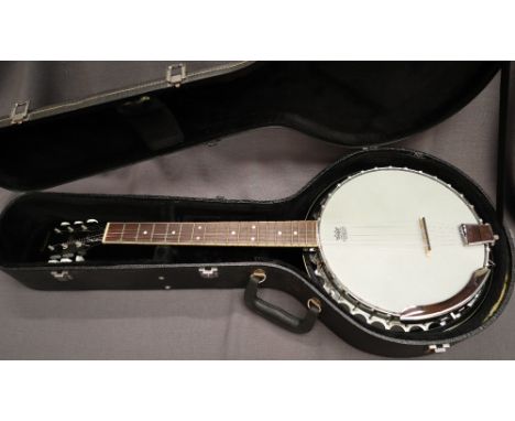 A Tanglewood six string banjo, cased